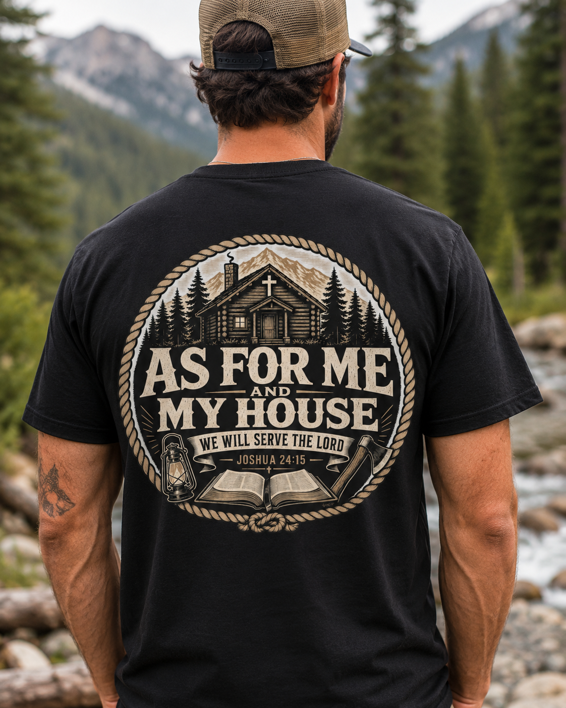 AS FOR ME AND MY HOUSE | JOSHUA 24:15 Christian T-Shirt | Back Print