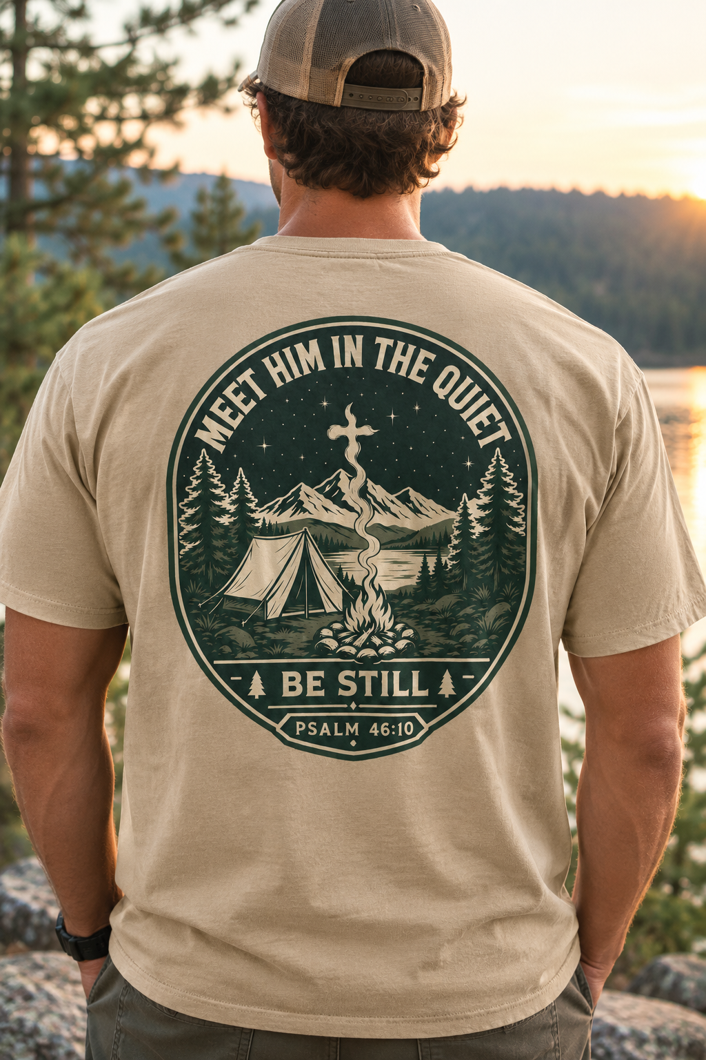 MEET HIM IN THE QUIET | PSALM 46:10 Christian T-Shirt | Back Print