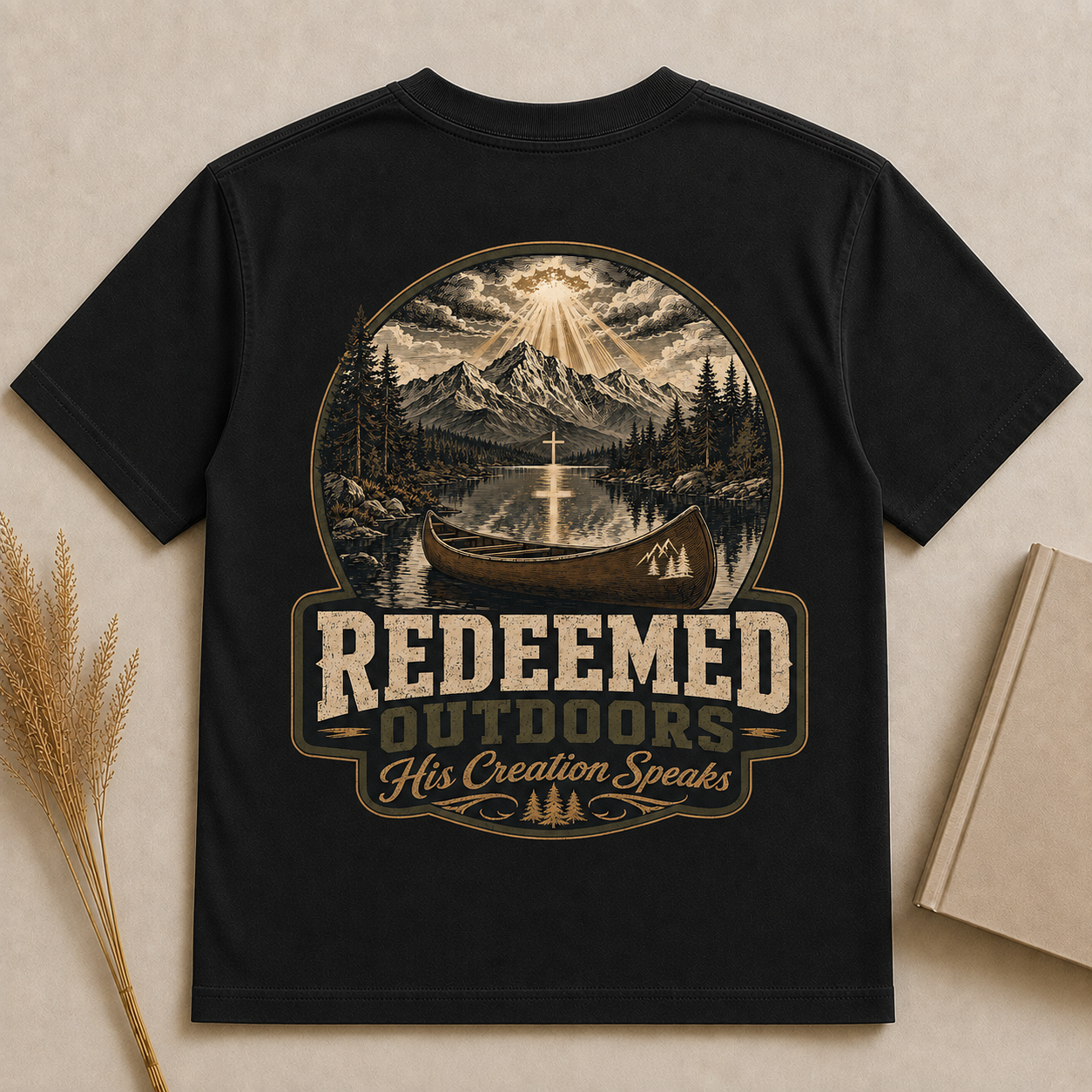 REDEEMED OUTDOORS | Christian T-Shirt | Back Print