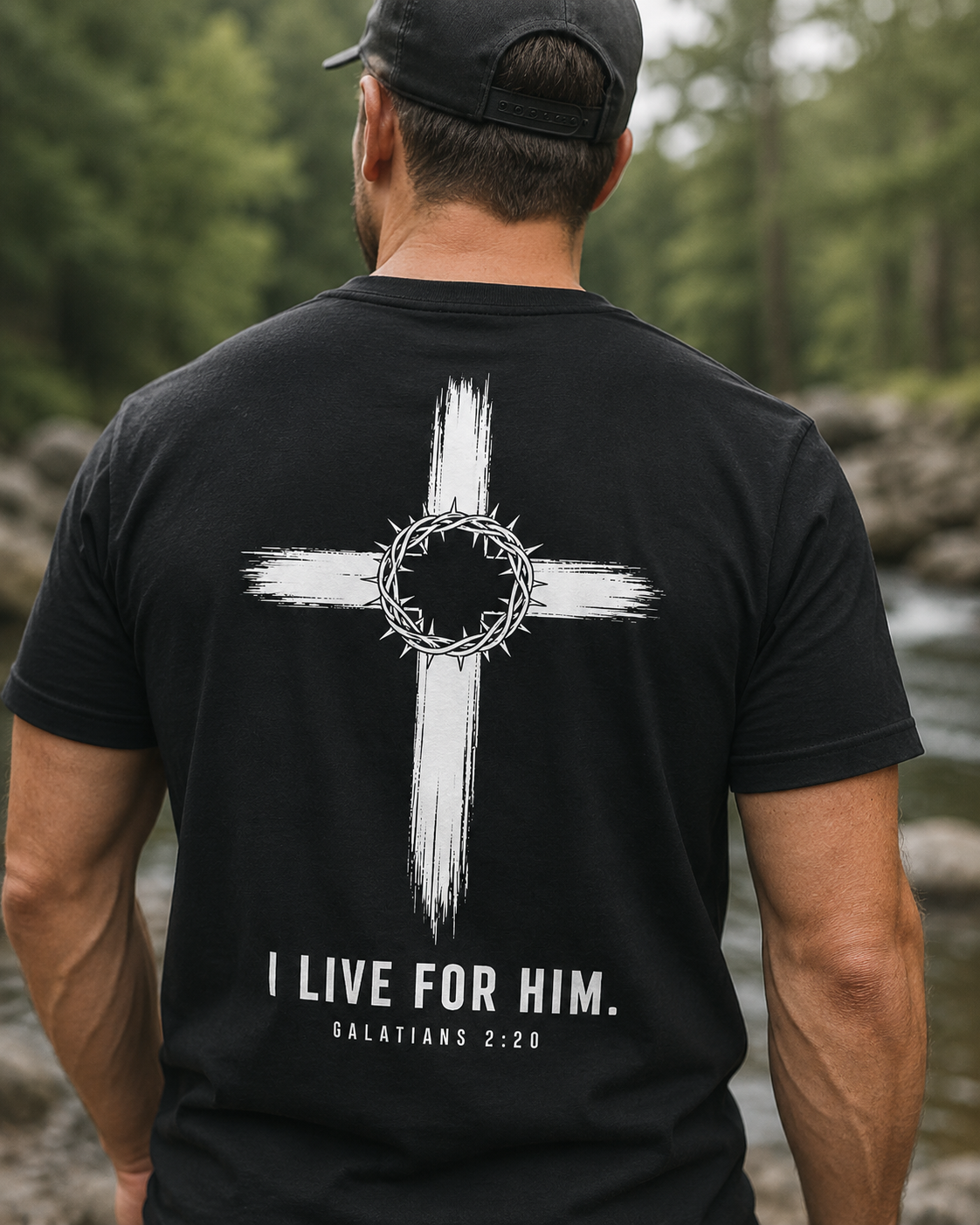 I LIVE FOR HIM | GALATIONS 2:20  Christian T-Shirt | Back Print