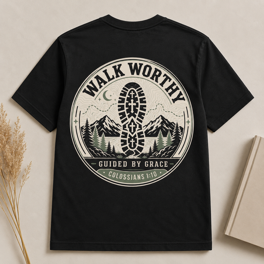 WALK WORTHY | COLOSSIANS 1:10  Christian T-Shirt | Back Print