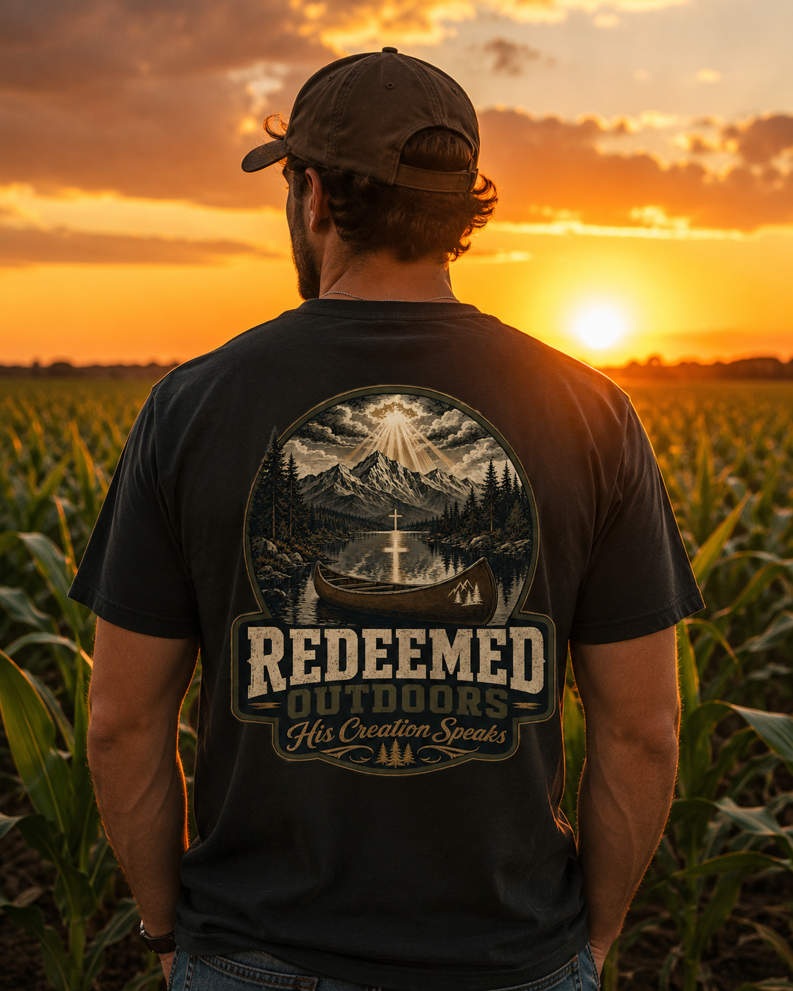 REDEEMED OUTDOORS | Christian T-Shirt |  Back Print