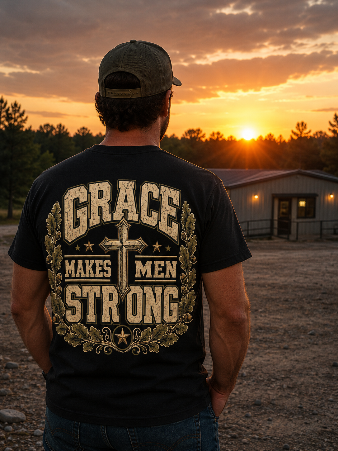 GRACE MAKES MEN STRONG | Christian T-Shirt | Back Print