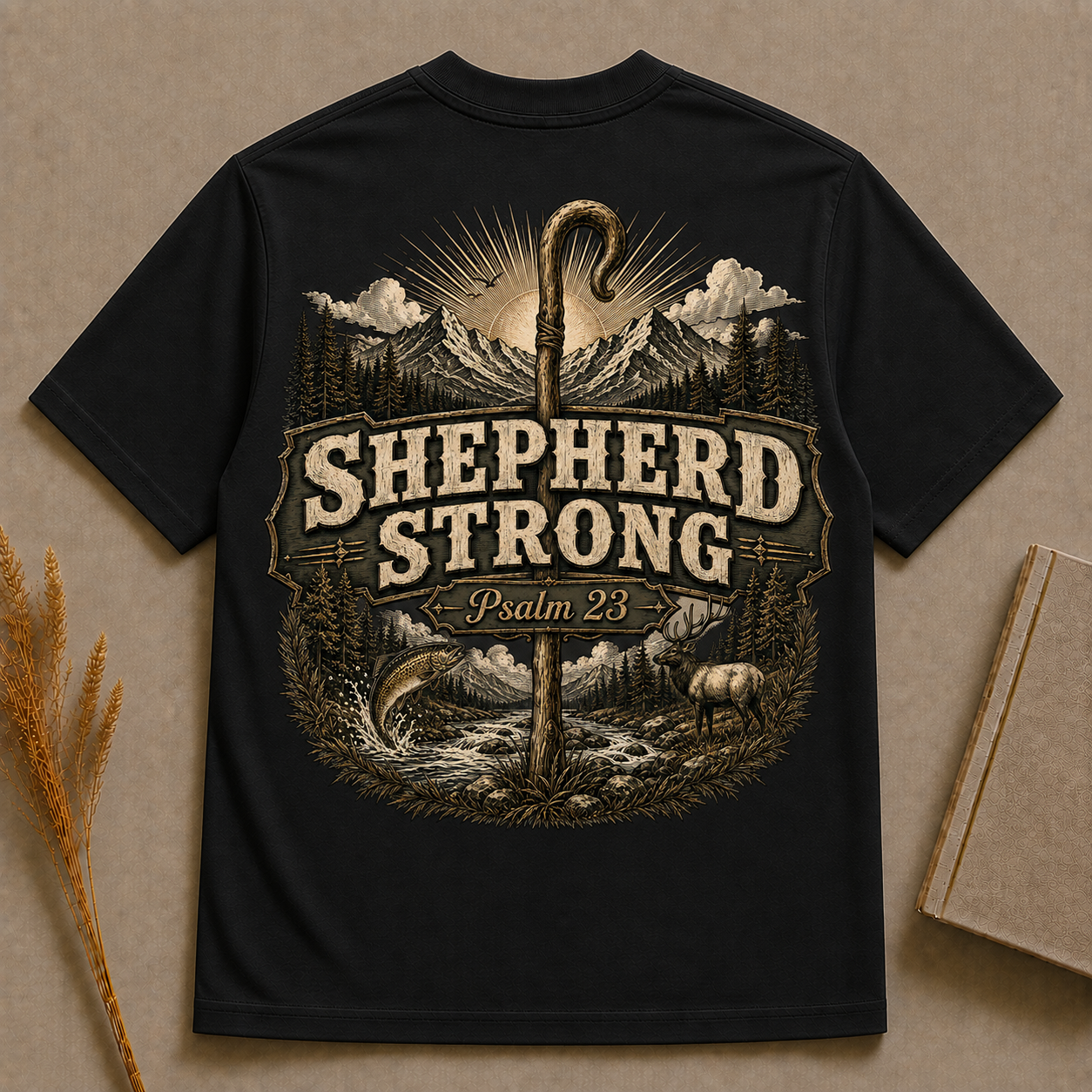 SHEPHERD STRONG | PSALM 23 | Christian T-Shirt | Back Print