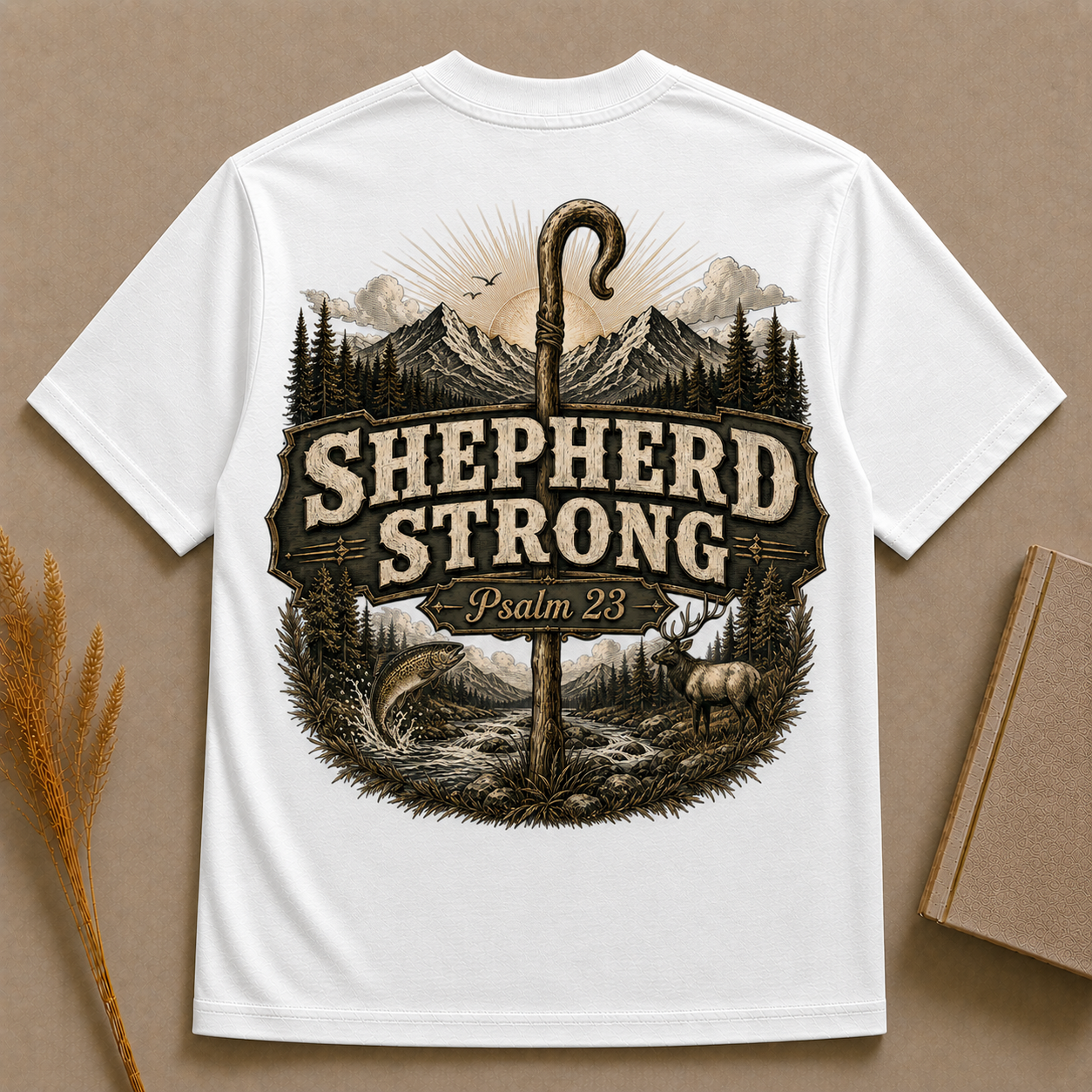 SHEPHERD STRONG | PSALM 23 | Christian T-Shirt | Back Print