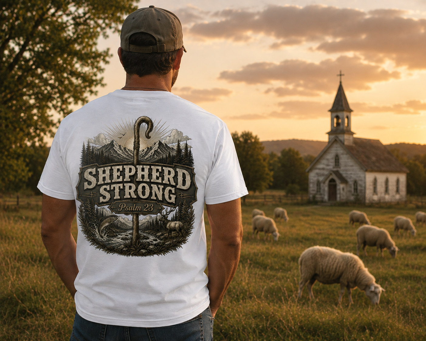 SHEPHERD STRONG | PSALM 23 | Christian T-Shirt | Back Print