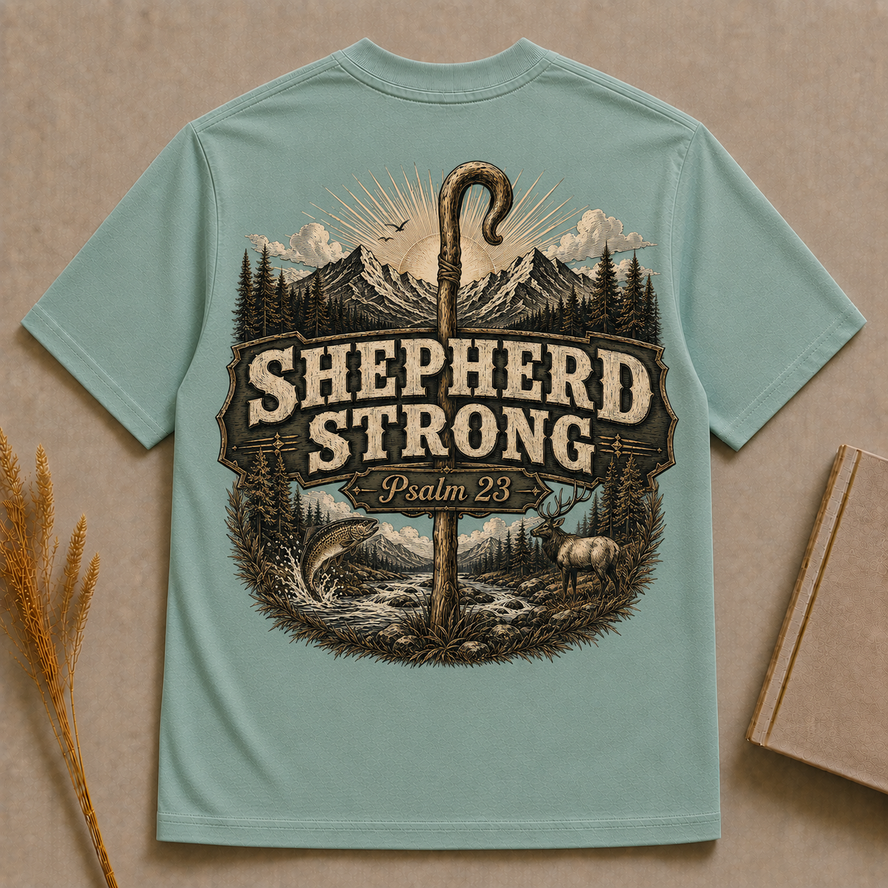 SHEPHERD STRONG | PSALM 23 | Christian T-Shirt | Back Print