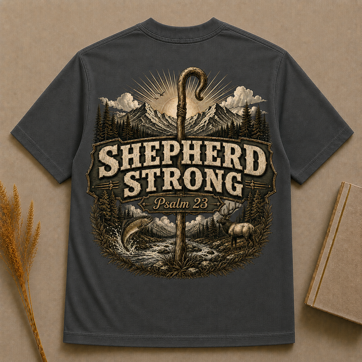 SHEPHERD STRONG | PSALM 23 | Christian T-Shirt | Back Print