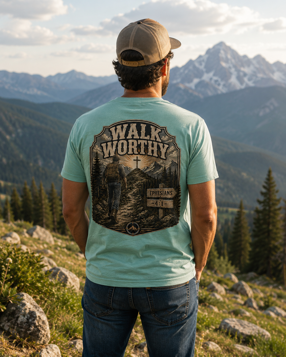 WALK WORTHY | EPHESIANS 4:1  | Christian T-Shirt | Back Print