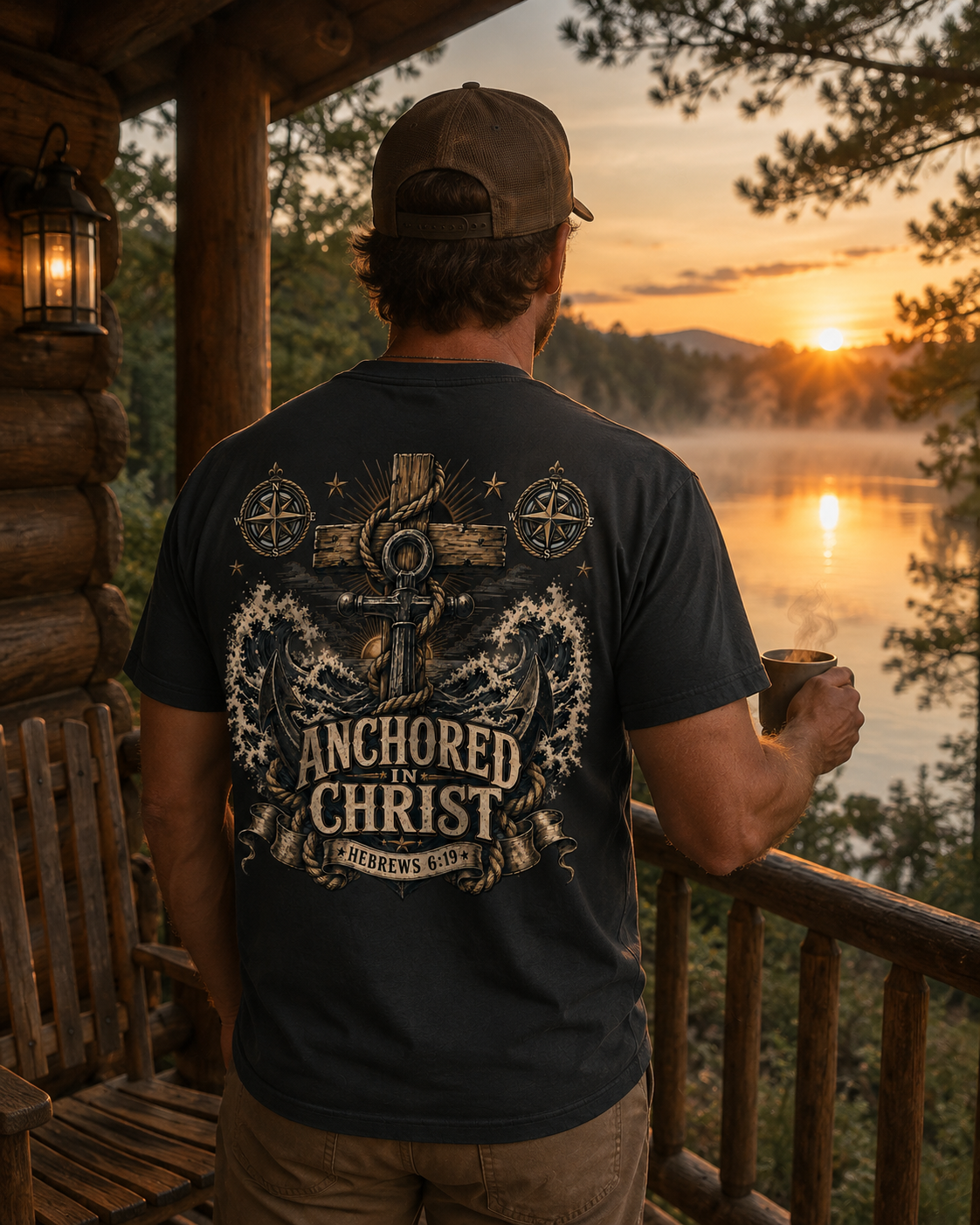 ANCHORED IN CHRIST | HEBREWS 6:19 | Christian T-Shirt | Back Print