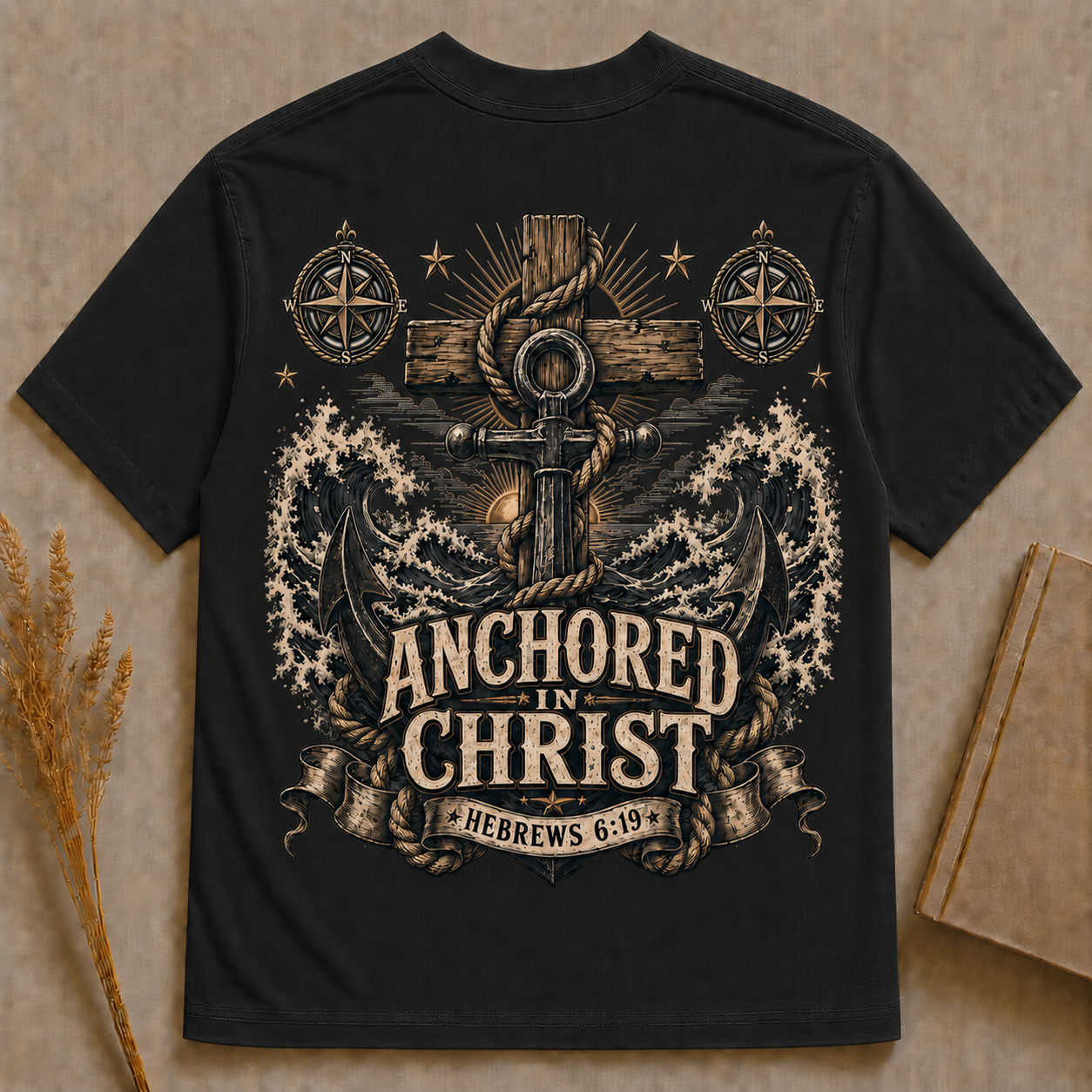 ANCHORED IN CHRIST | HEBREWS 6:19 | Christian T-Shirt | Back Print