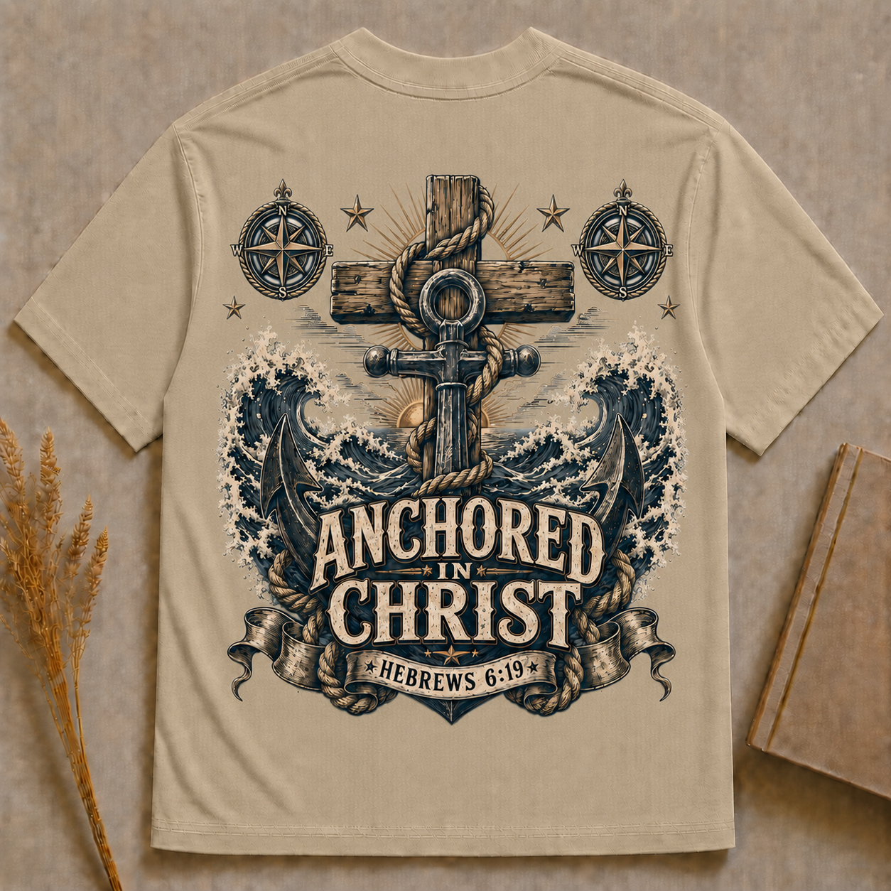 ANCHORED IN CHRIST | HEBREWS 6:19 | Christian T-Shirt | Back Print