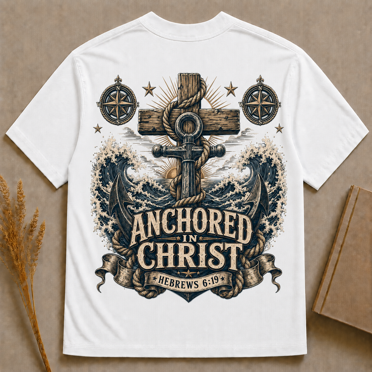 ANCHORED IN CHRIST | HEBREWS 6:19 | Christian T-Shirt | Back Print