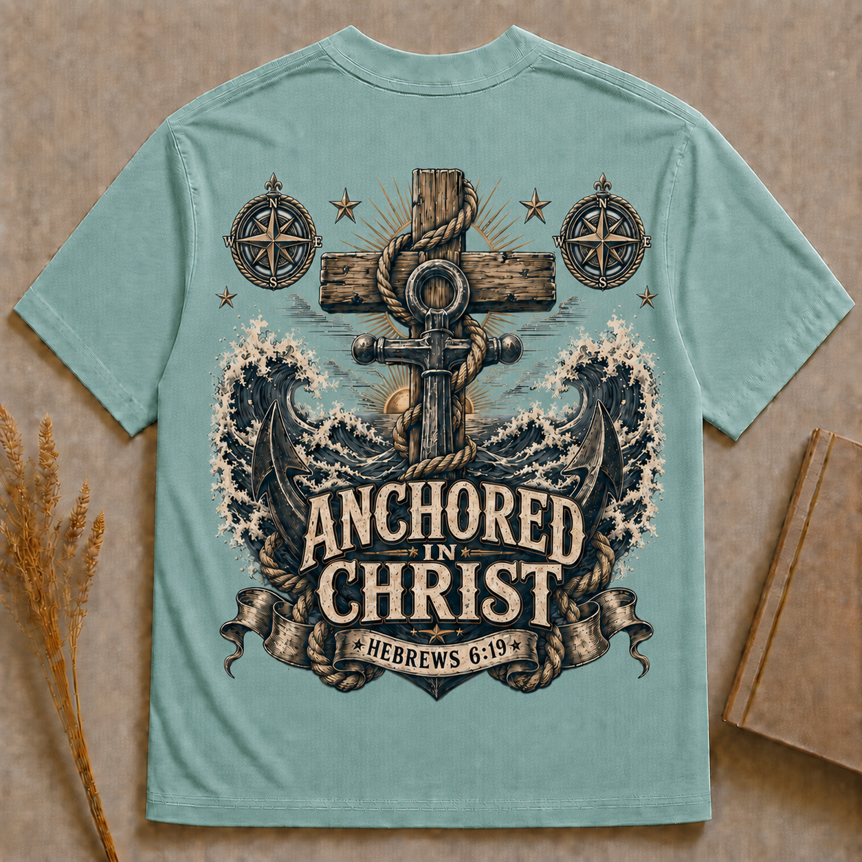 ANCHORED IN CHRIST | HEBREWS 6:19 | Christian T-Shirt | Back Print