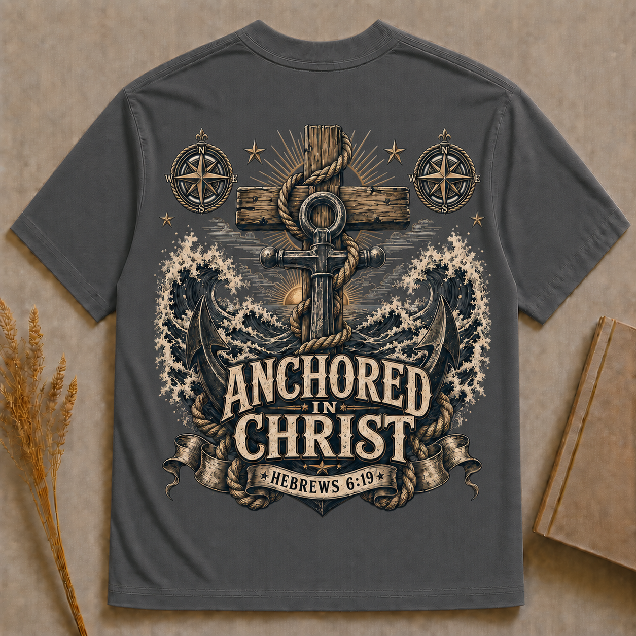 ANCHORED IN CHRIST | HEBREWS 6:19 | Christian T-Shirt | Back Print