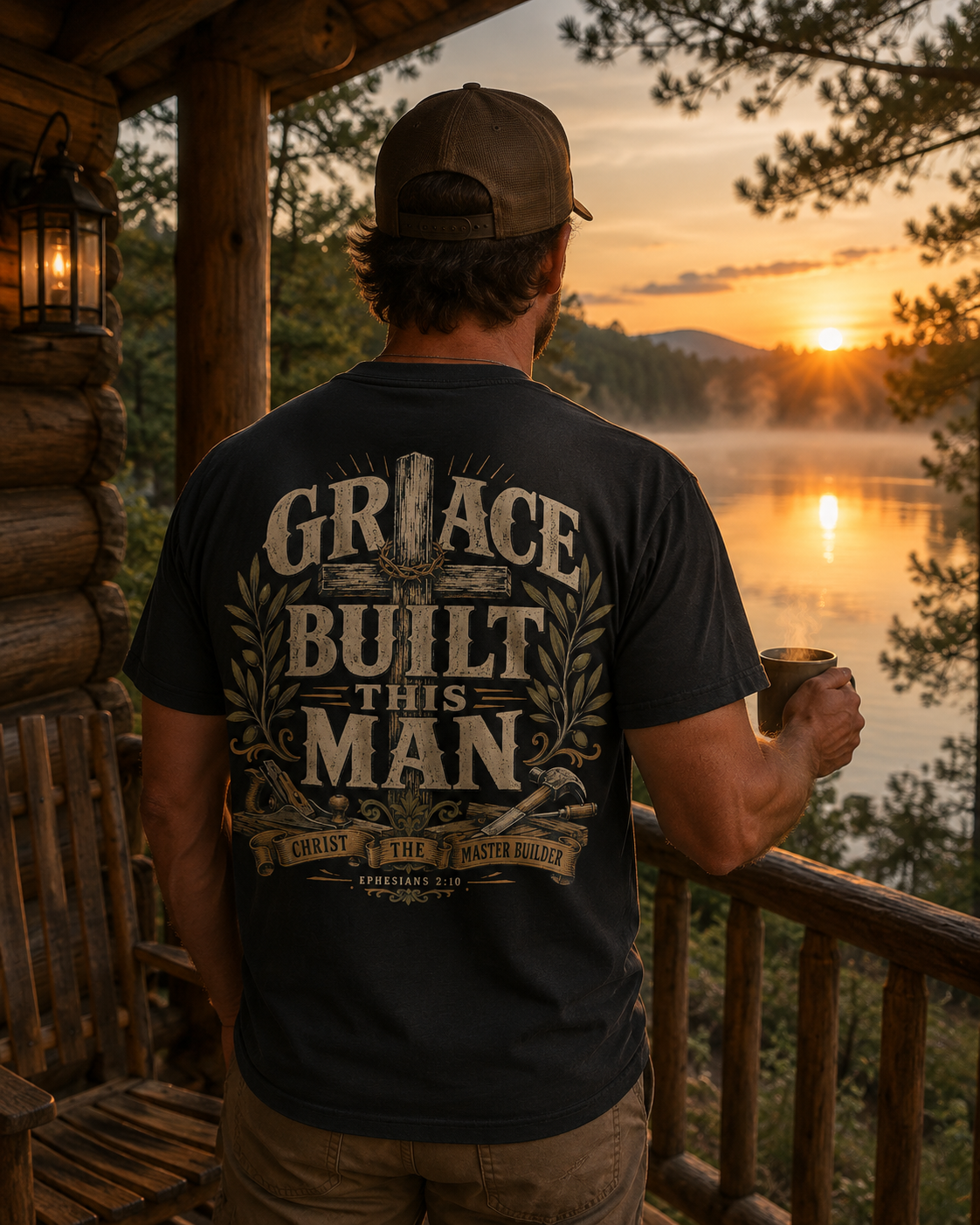 GRACE BUILT THIS MAN | EPHESIANS 2:10 | Christian T-Shirt |  Back Print
