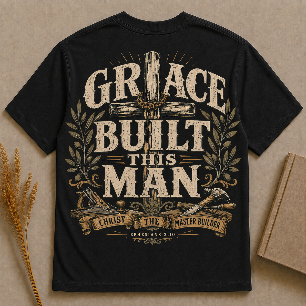 GRACE BUILT THIS MAN | EPHESIANS 2:10 | Christian T-Shirt |  Back Print