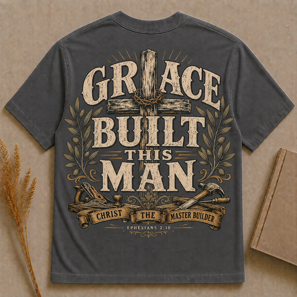 GRACE BUILT THIS MAN | EPHESIANS 2:10 | Christian T-Shirt |  Back Print