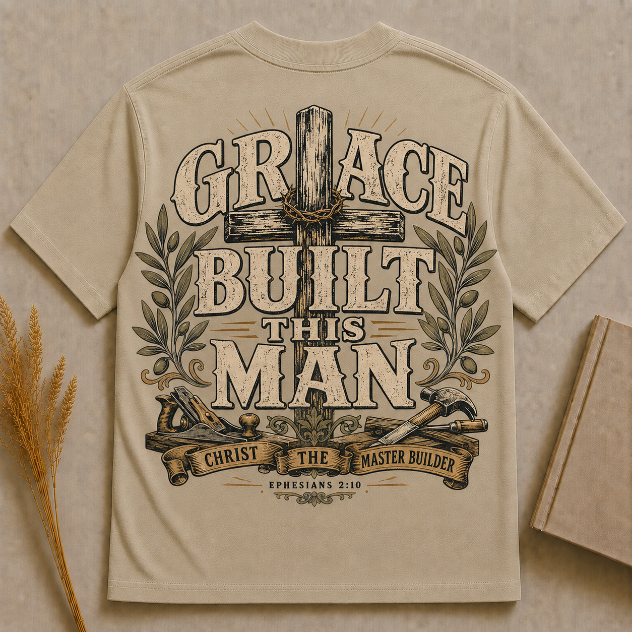 GRACE BUILT THIS MAN | EPHESIANS 2:10 | Christian T-Shirt |  Back Print