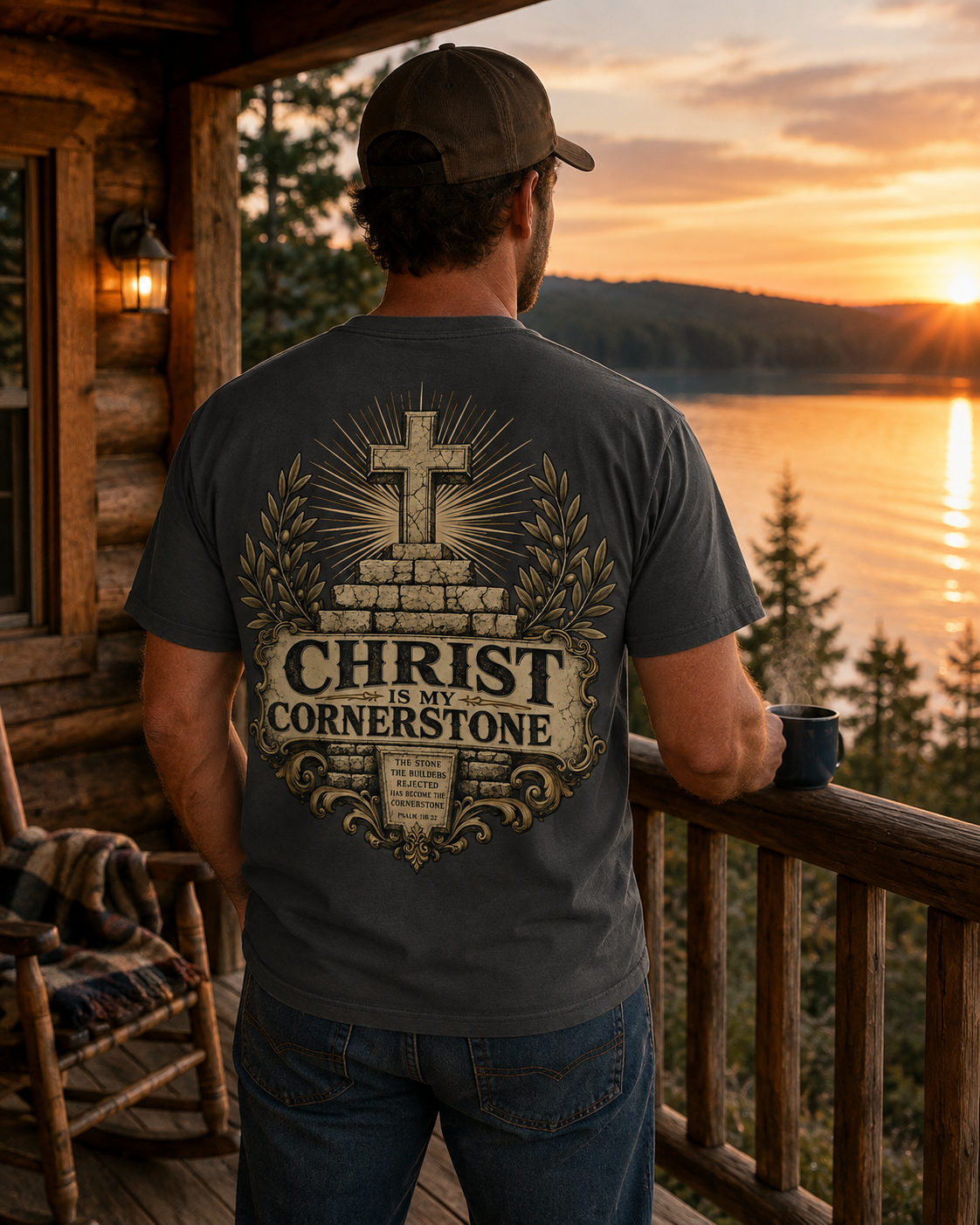 CHRIST IS MY CORNERSTONE | PSALM 118:22  | Christian T-Shirt |  Back Print