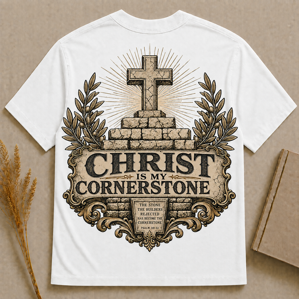 CHRIST IS MY CORNERSTONE | PSALM 118:22  | Christian T-Shirt |  Back Print