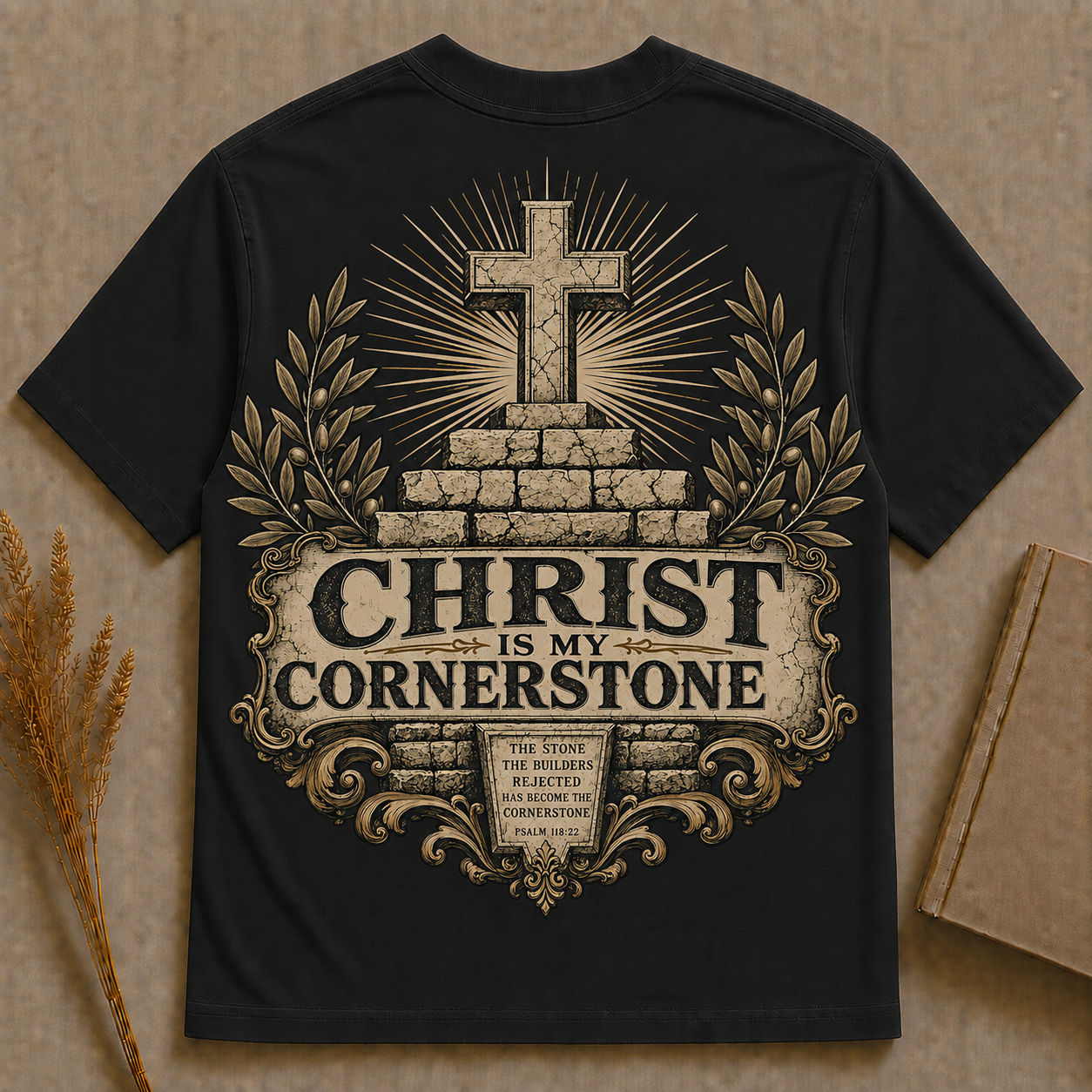 CHRIST IS MY CORNERSTONE | PSALM 118:22  | Christian T-Shirt |  Back Print