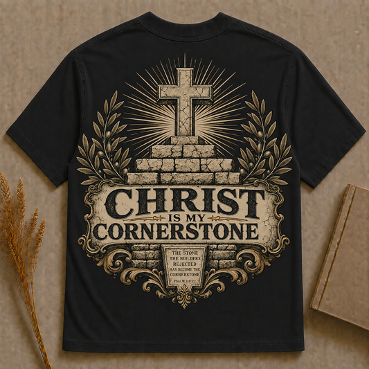 CHRIST IS MY CORNERSTONE | PSALM 118:22  | Christian T-Shirt |  Back Print