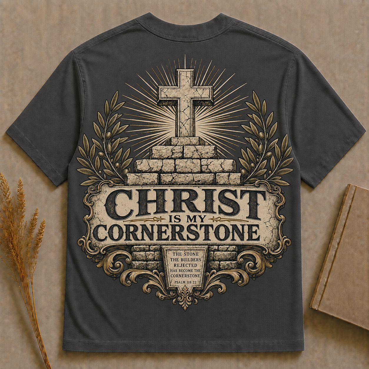 CHRIST IS MY CORNERSTONE | PSALM 118:22  | Christian T-Shirt |  Back Print