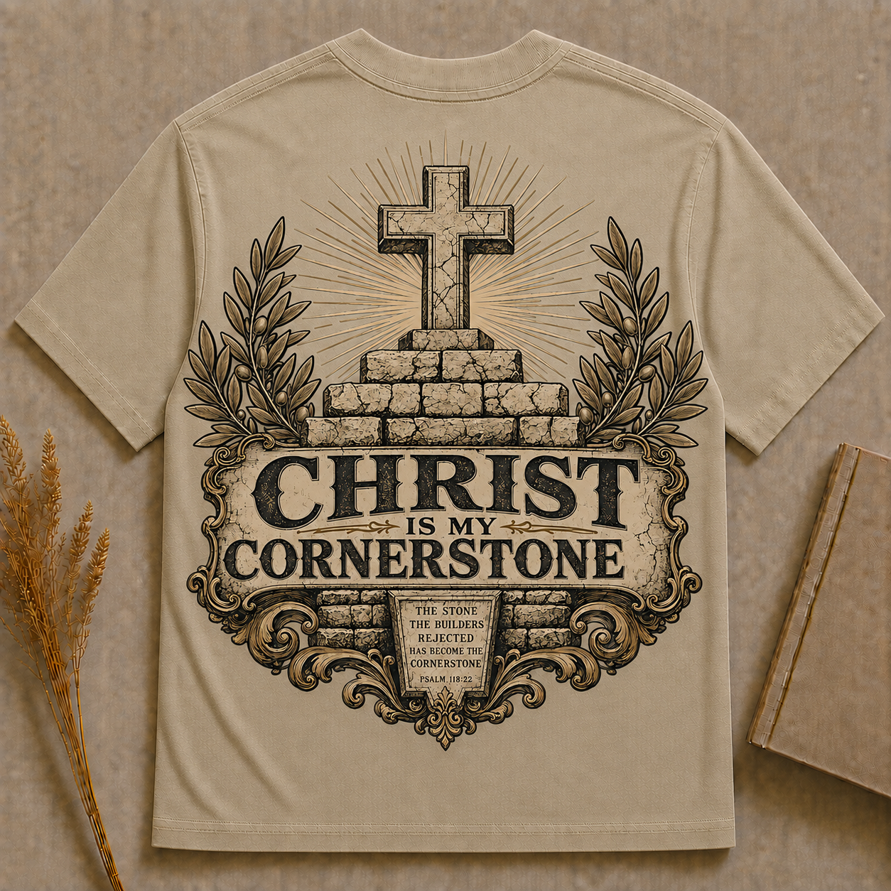 CHRIST IS MY CORNERSTONE | PSALM 118:22  | Christian T-Shirt |  Back Print