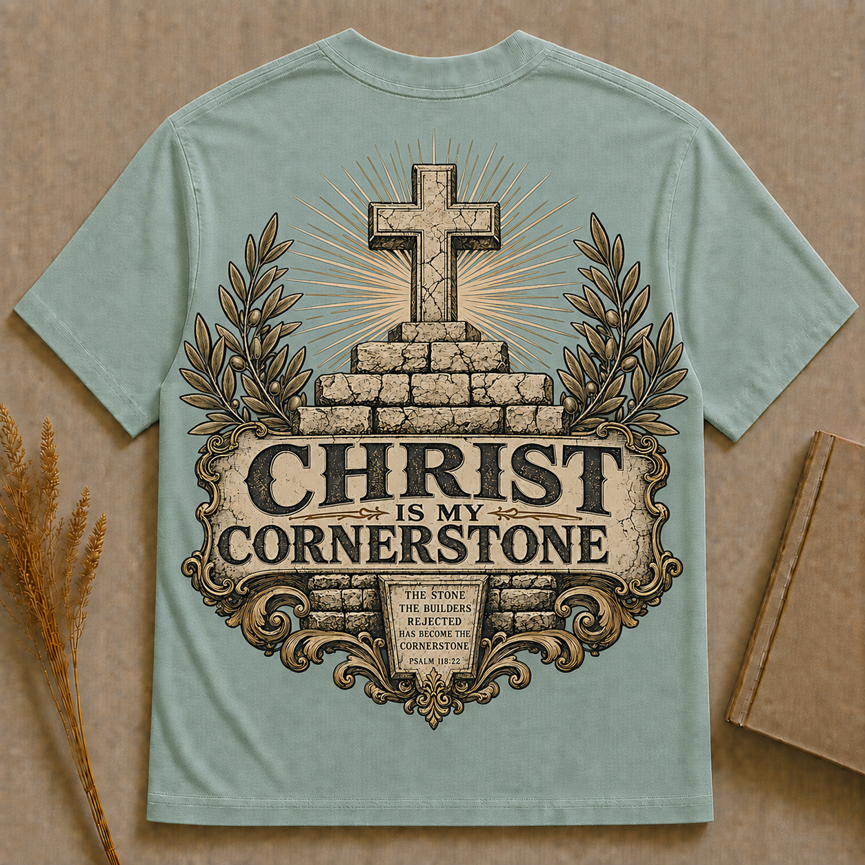 CHRIST IS MY CORNERSTONE | PSALM 118:22  | Christian T-Shirt |  Back Print